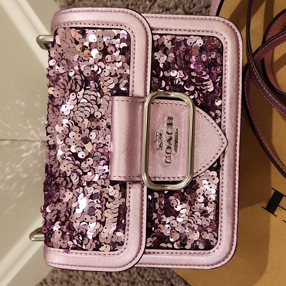 SOLD OUT NWT Coach Lilac Sequin Morgan Square Crossbody bag - Picture 13 of 16